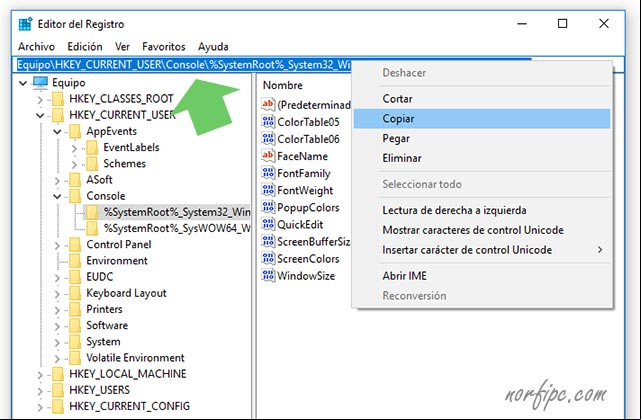 Nueva barra de direcciones de Regedit en Windows 10