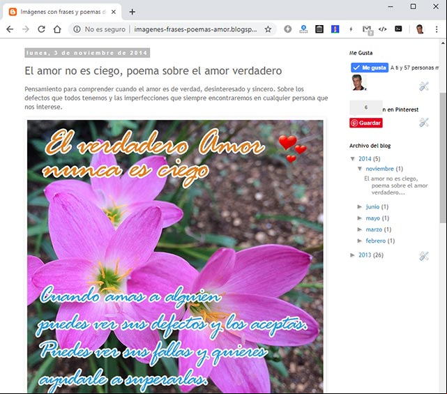 Página en el blog del autor dedicado al amor en Blogger Página en el blog del autor dedicado al amor en Blogger