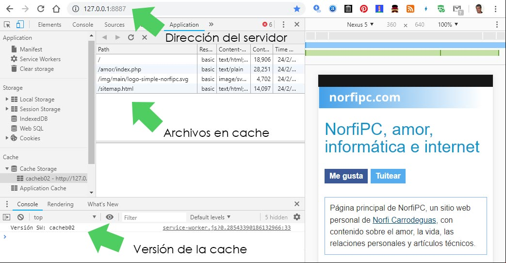 Comprobar funcionamiento del Service Worker en la Consola de desarrolladores del navegador Google Chrome Comprobar Service Worker en la Consola de Chrome