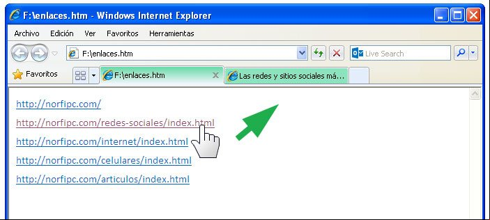Crear un archivo o página de enlaces manualmente para una sala de navegación