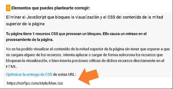 Sugerencia de PageSpeed Insights a causa del bloqueo de un archivo de estilo CSS externo