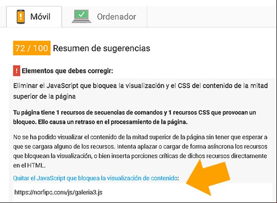 Sugerencia de PageSpeed debido a scripts en la página que bloquean el contenido