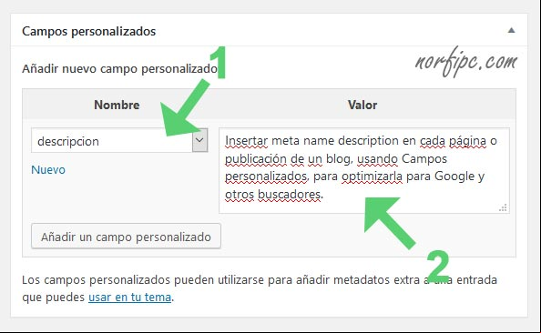 Agregar el contenido de la etiqueta meta name description en una publicación de WordPress