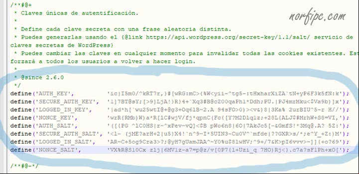 Clave secreta en el archivo wp-config de WordPress