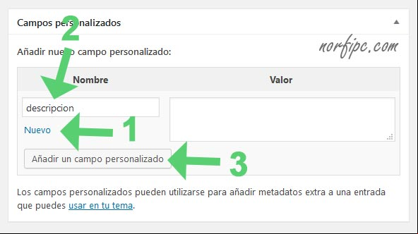 Crear un campo personalizado para agregar la etiqueta descripción a las publicaciones en WordPress