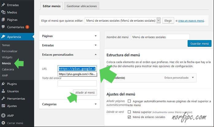 Crear menú con botones SVG de enlace a cuentas sociales en WordPress