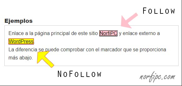 Resultado al comprobar enlaces Follow (normales) y NoFollow